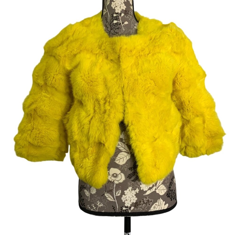 You Are My Forever Love Mango Yellow Fur Cropped 3/4 Sleeve Jacket Womens Size L